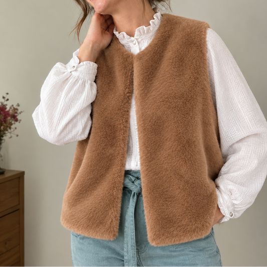 Gilet Albane réversible ultra doux noisette - sur commande
