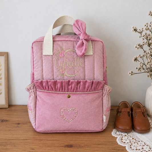 The Ombeline children's backpack in quilted gauze and sky blue gingham