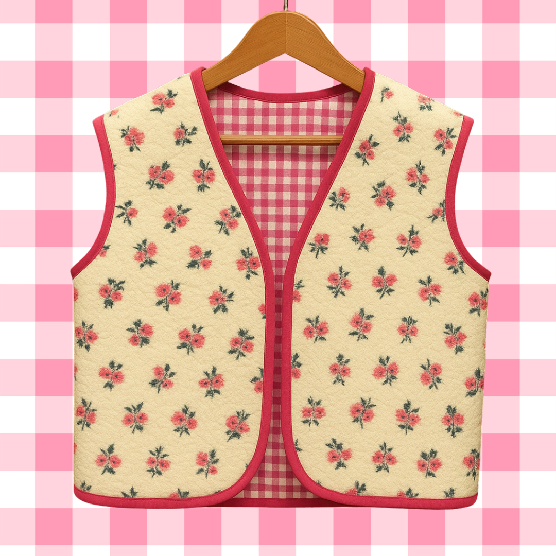 Pré-commande : gilet teddy fleurs fushia bordure fushia