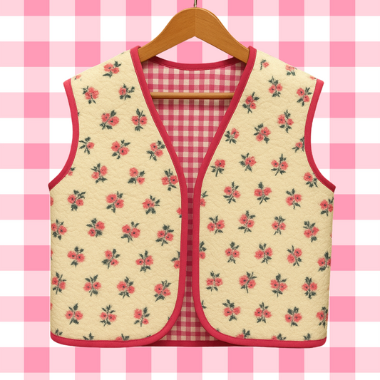 Pré-commande : gilet teddy fleurs fushia bordure fushia