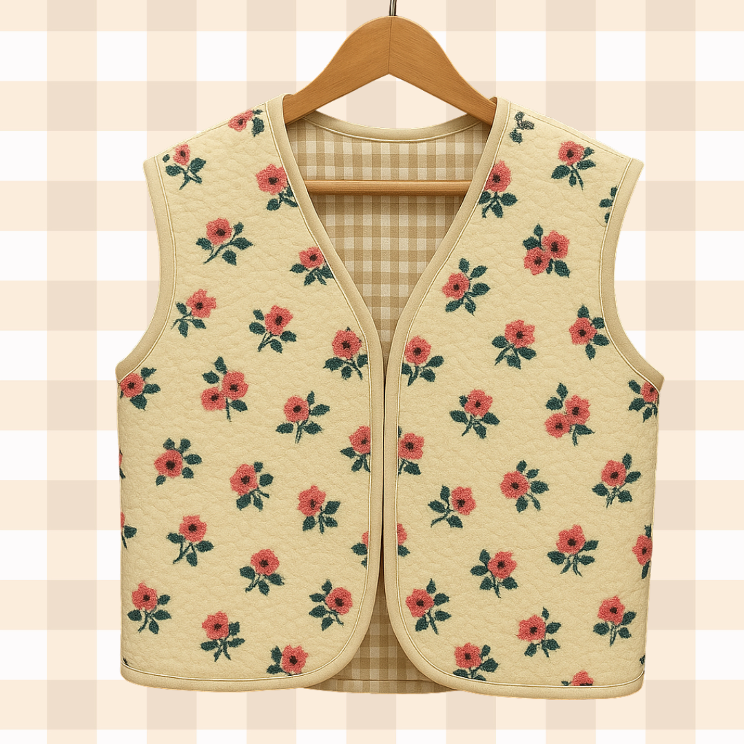 Pré-commande : gilet fleuri bordure crème