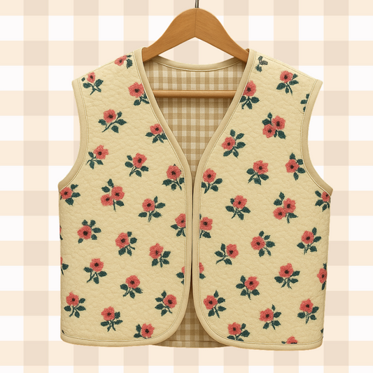 Pré-commande : gilet fleuri bordure crème