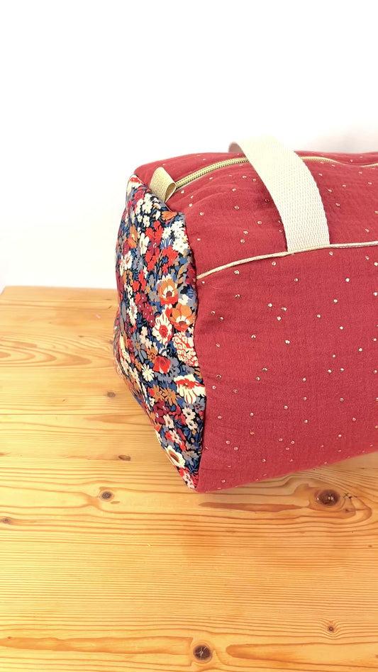 Louison le sac polochon enfant tomette doré et Liberty thorpe burnt