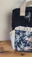Le sac à dos enfant Ombeline personnalisé velours bleu marine et Liberty Joséphine