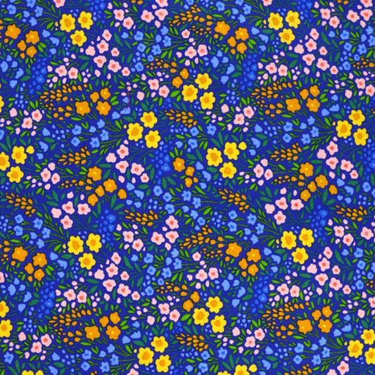 Coton mille-fleurs fond bleu roi