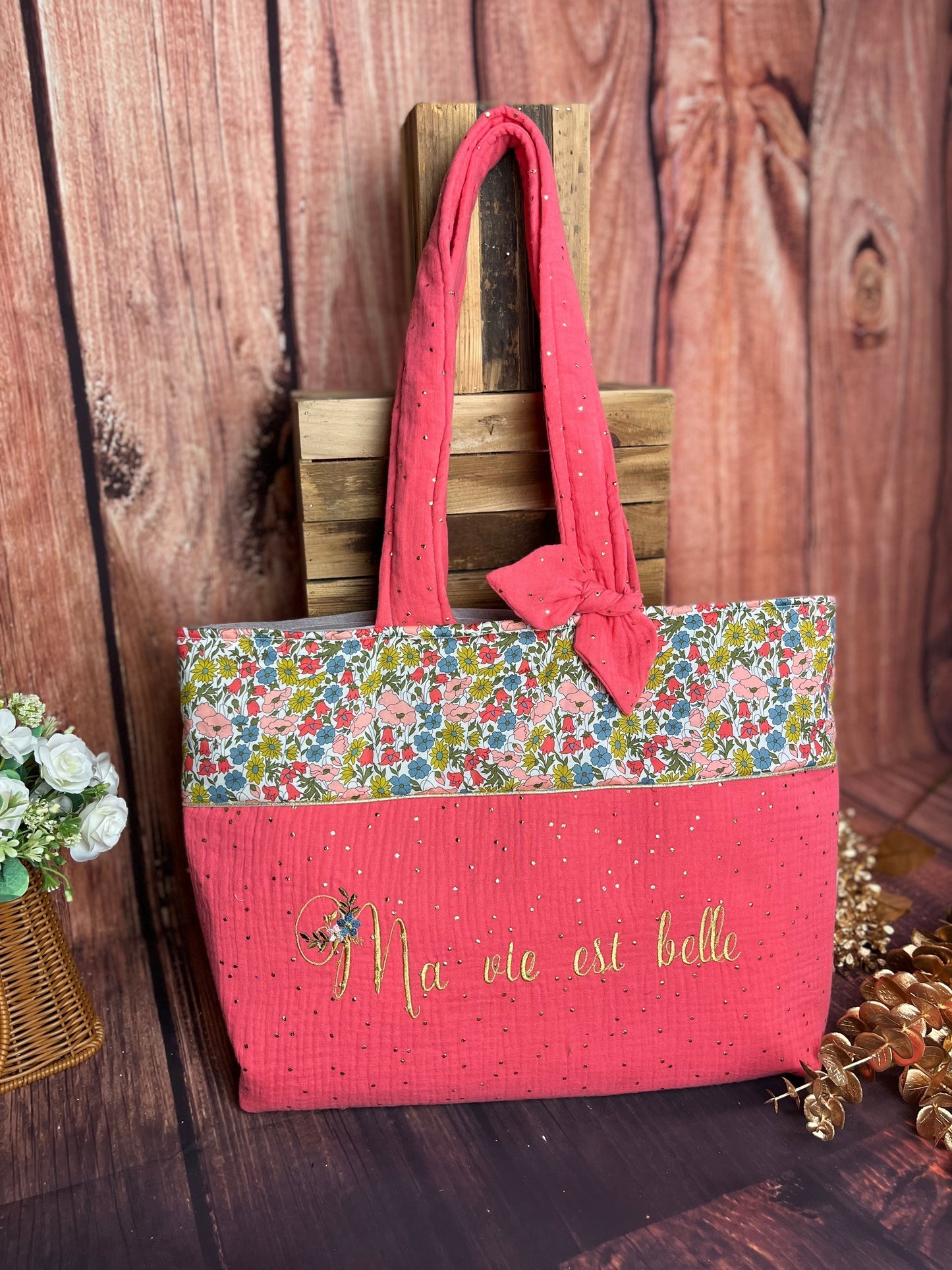 Cabas corail en Liberty